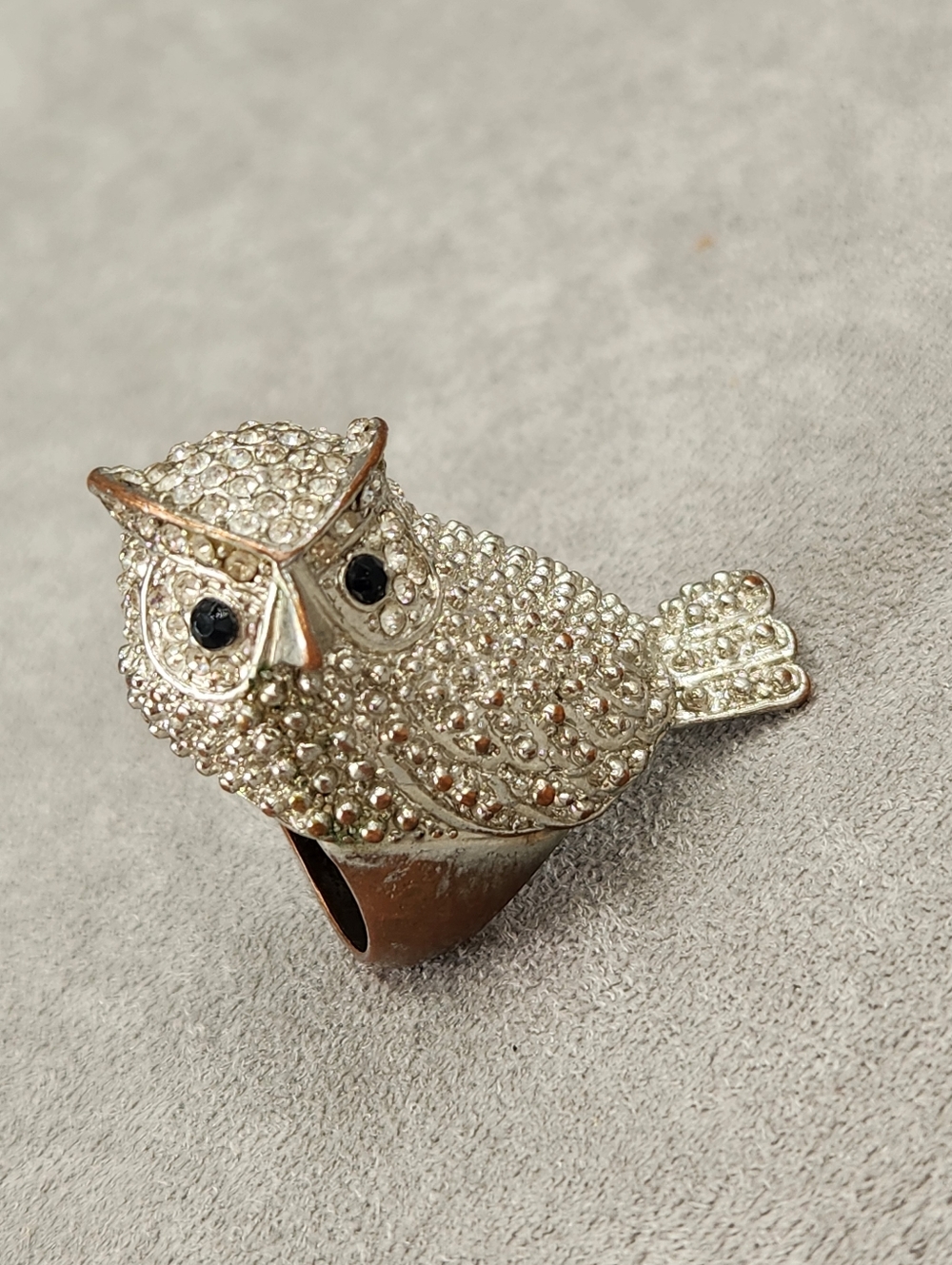 Vintage 90s Owl Ring 6.25 Silver Tone Giant Embellished Statement Whimsigoth
